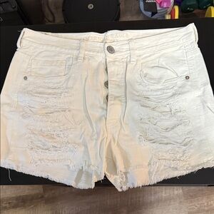 American Eagle Outfitters White Distressed Cutoff Denim Shorts